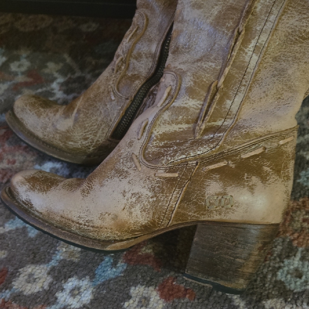 Bed Stu Distressed Tan Leather Heeled Boots